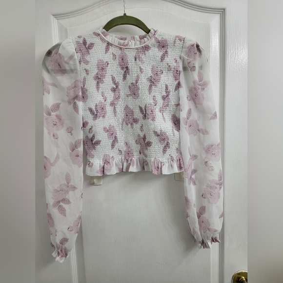 BNWT Aritzia Wilfred Tempest Floral Blouse in White and Cloudy Lilac Size XS - Picture 2 of 5